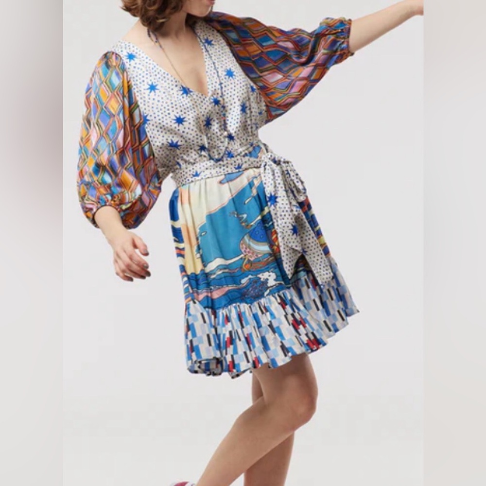 Multicolor Long Sleeve Dress with Star Pattern